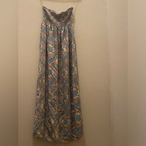 Boho Diamond-Print Maxi dress in Blue and Peach size medium